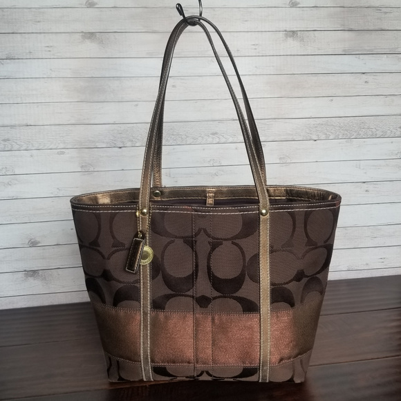 Coach Handbags - Coach Brown Signature Jaquard Copper Stripe Tote